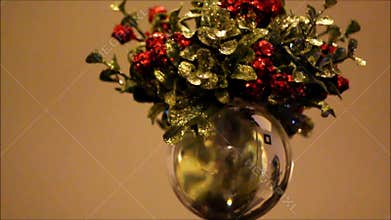 Crystal ornament swings back and forth reflecting a room