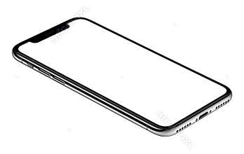 Smartphone mockup similar to iPhone X CCW rotated lies on surface isolated on white background