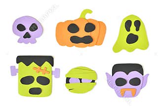 Halloween cartoon faces on white background