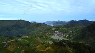 Beautiful scenery mountain valley in Dieng Plateau