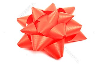 Red gift bow ribbon decoration - coral pink present wrapping ornament holiday celebration isolated white background