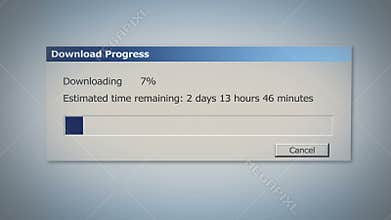 Dialog window with super slow downloading process, low Internet speed, old times