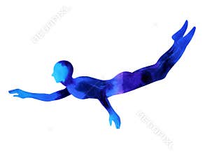 Human diving swimming deep water sea ocean abstract universe sky