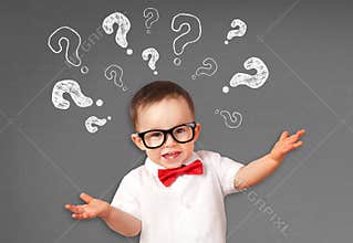 Portrait of male toddler with questions
