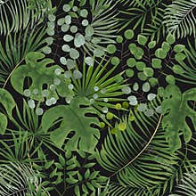 seamless pattern of green leaves. green tropical background in w