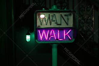 Glowing Purple Pedestrian Crosswalk Sign