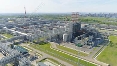 Gas and oil refinery complex and sky panorama