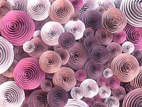 Abstract Illustration of paper-crafted, quilling flowers with different shades of spring colors. 3d rendering