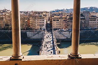 Rome skyline and Sant Angelo Bridge view from Sant Angelo Castle