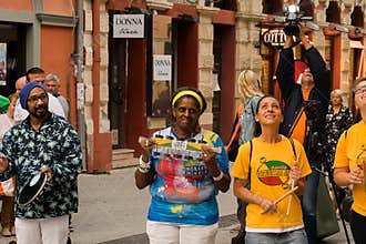 Street musicians at the event Days of Brazil