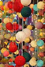 Hanging bright vivid colorful fabric ball LED string lights
