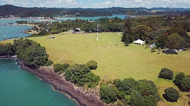 Aerial, Waitangi Treaty Grounds pull back 4k