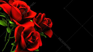 Red Roses Bouquet On Black Text Space