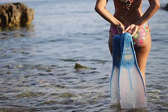 Woman with fins
