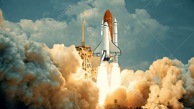 Space Shuttle launching in slow motion. Elements of this video furnished by NASA.