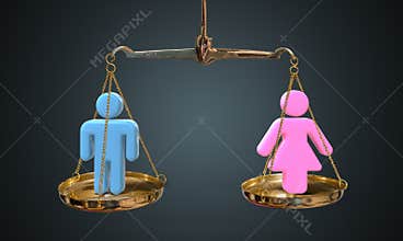 Men and women equality concept. Scales are comparing men and women