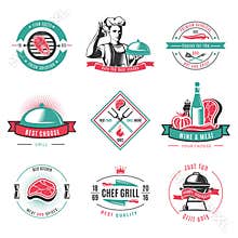Vintage Colored BBQ Labels Set