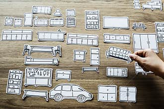 House decoration concept with paper mockup furnitures