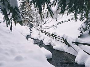Mountain snowfall landskape