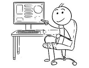 Cartoon of Businessman Pointing at Computer Screen