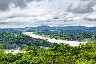Panama canal and Lake Gatun, aerial view