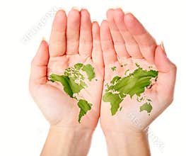 Map of world painted on hands
