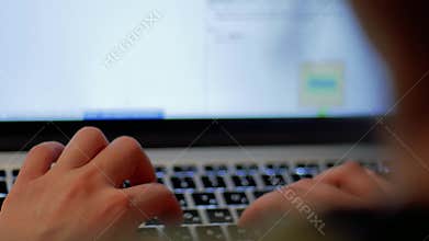 Woman`s Hands coding on Laptop CLOSE UP