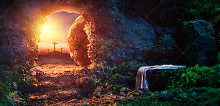 Crucifixion At Sunrise - Empty Tomb With Shroud