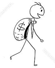 Cartoon of Smiling Businessman Carry Large Bag of Money