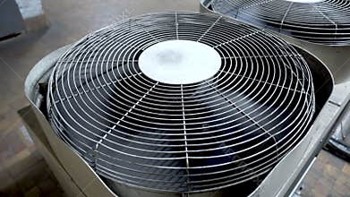 Large outdoor air conditioning units. Large fan air compressor