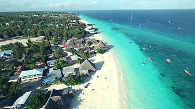 Beach of Zanzibar, Tanzania, fishemen village, aerial