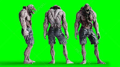 Scary, horror monster. Fear concept. Green screen isolate. Realistic 4K animation.