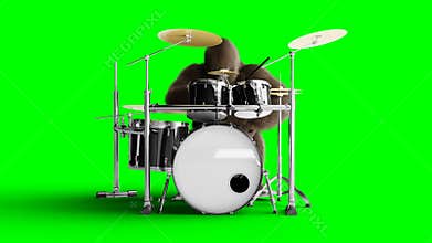 Funny brown gorilla play the drum. Super realistic fur and hair. Green screen 4K animation.