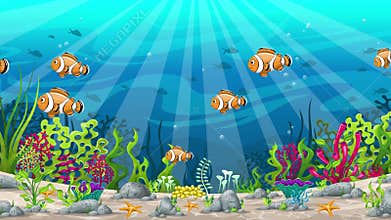 Seamless cartoon underwater landscape