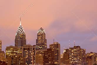 Philadelphia Skyline with Pink Evening Sky