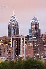 Philadelphia Skyline of One and Two Liberty Place with Pink Even