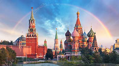 Moscow - Panoramic view of the Red Square with Moscow Kremlin an