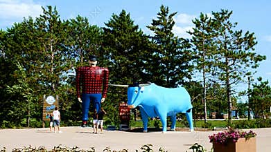 Bemidji, Minnesota - July 24, 2018: Time Lapse of Paul Bunyan and Babe the Blue Ox