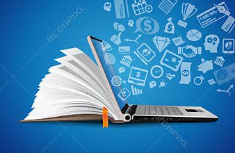 Computer as book knowledge base concept - laptop as elearning