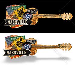 Nashville Guitar Vintage Artwork Folk Art