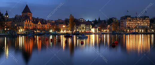 Ouchy panoramic at twilight, Lausanne, Switzerland