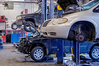 Auto repair shop working on vehicles
