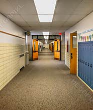 Long empty school hallway -interior school building