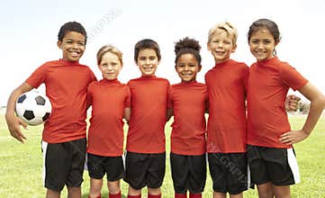 Young Boys And Girls In Football Team