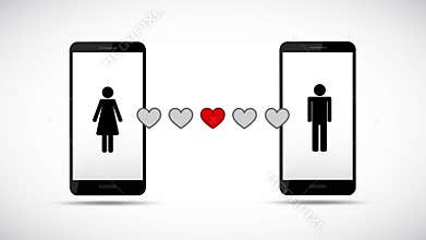 Online dating app man and woman on smartphone