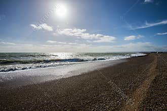 Sun over the Sea at Pevensey Bay, East Sussex, England