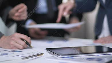 Coworkers preparing business plan for company growth, professional teamwork