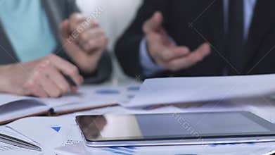 Business team making decision about effective election company, analysis data