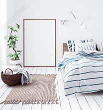 Posters mock-up in new Scandinavian boho bedroom