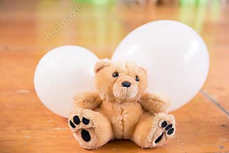 Brown Teddy Bear and White Balloons Birthday Decoration